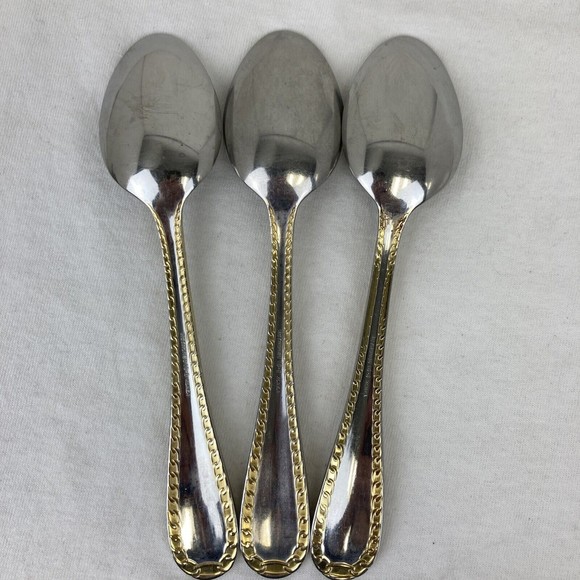 3 Retroneu GOLD ACCENT Chain 7” 18/8 Korea Stainless Dinner Spoon Great Quality - Picture 6 of 12